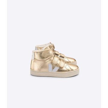 Kids' Veja ESPLAR MID FURED LEATHER High Tops Gold | SG 698JPQ